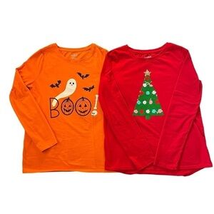 Cat & Jack bundle of 2 Halloween and Christmas themed shirts size 14/16